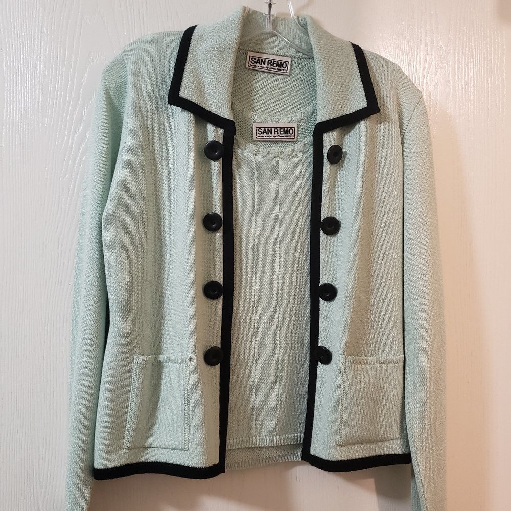 San Remo by Laura KNITS - Vintage Sweater Set Twinset - Light Blue - Small